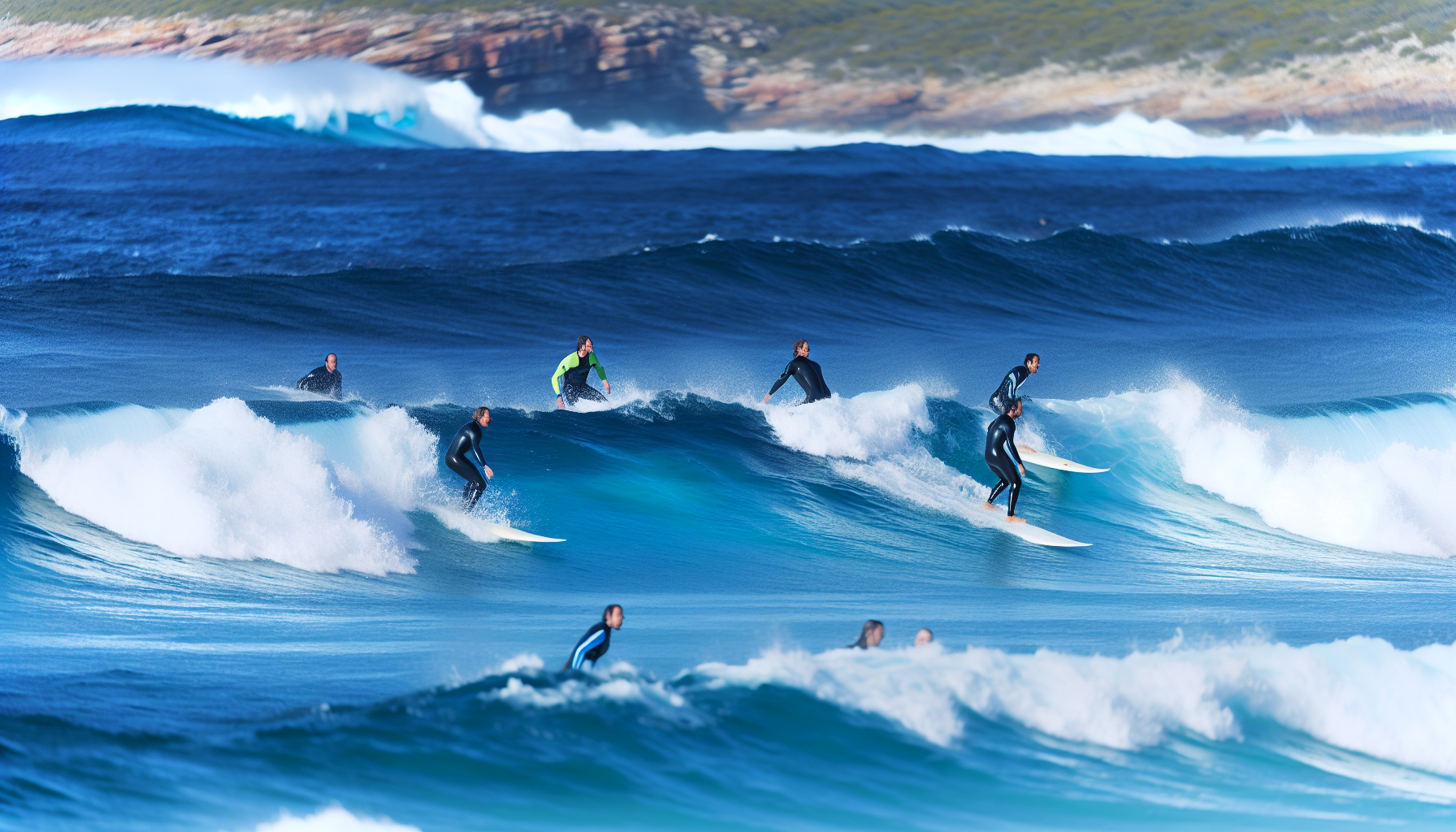 Surfers riding the waves at Pennington Bay, Kangaroo Island