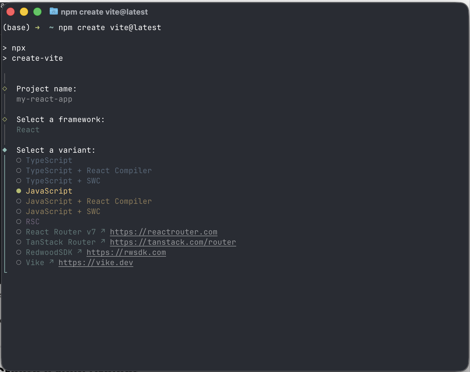Select JavaScript as the Variant