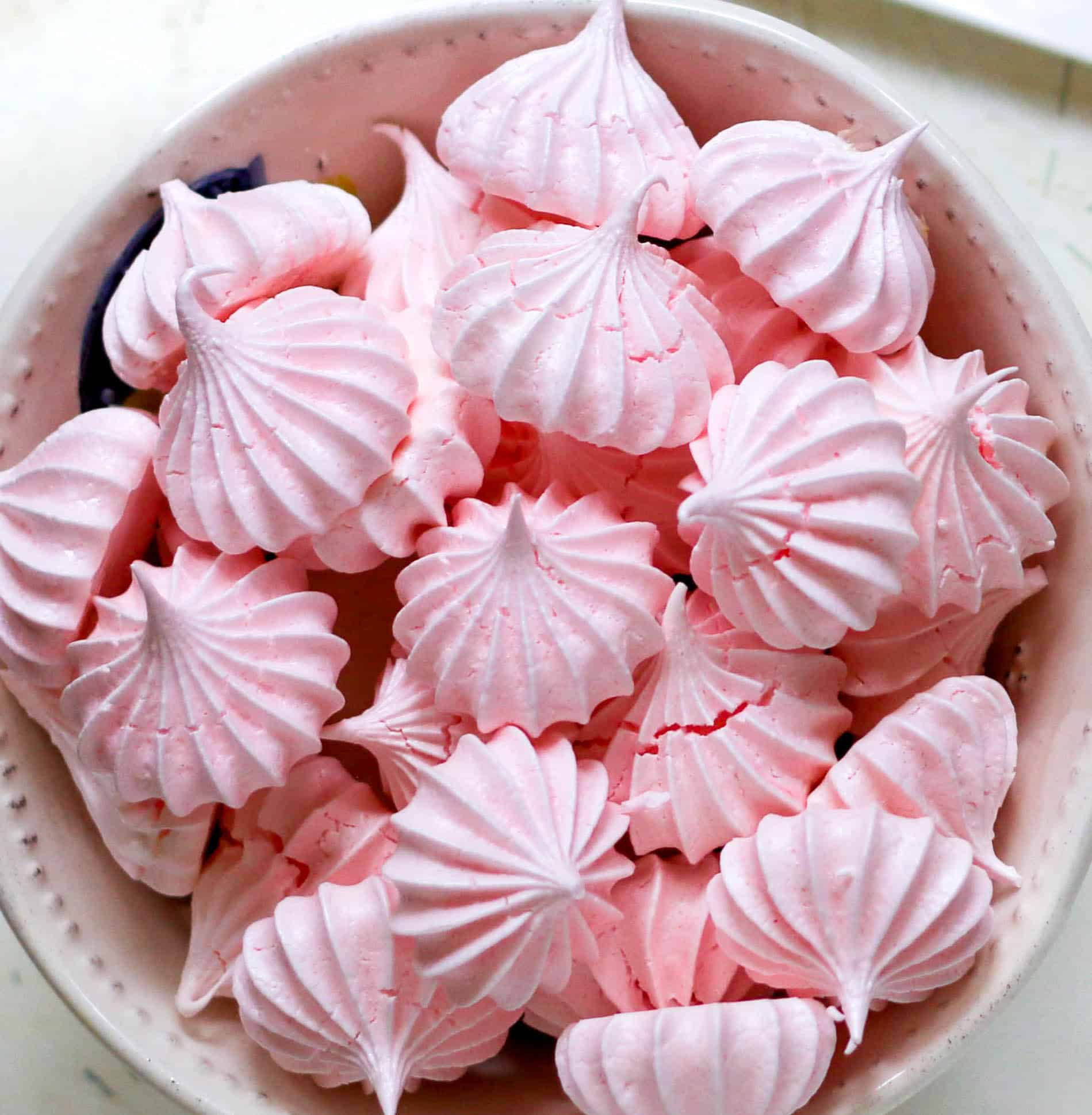 bowl of pink meringue peppermint cookies