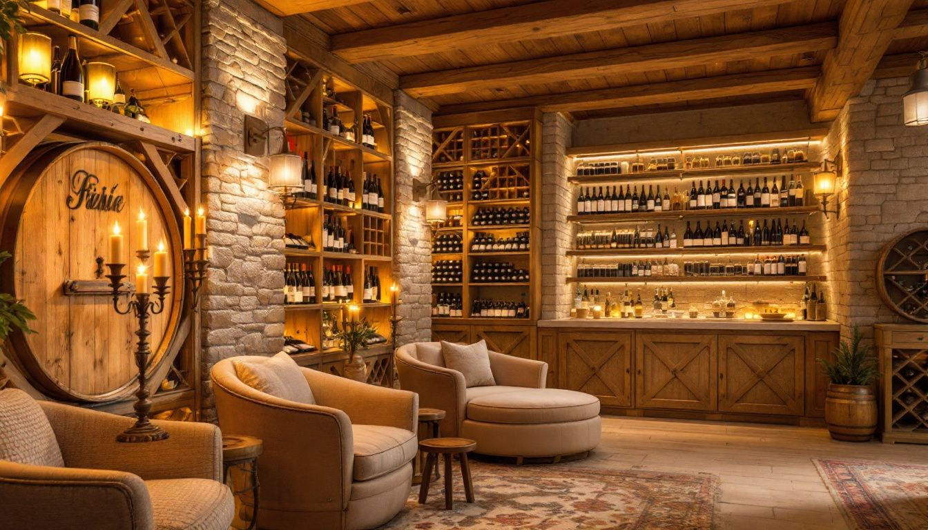 A custom wine cellar tailored to individual preferences with unique racking solutions.