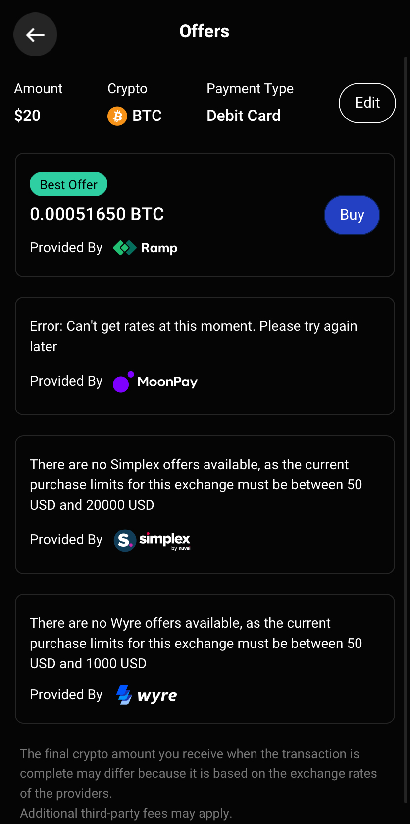 BitPay Transaction Offers