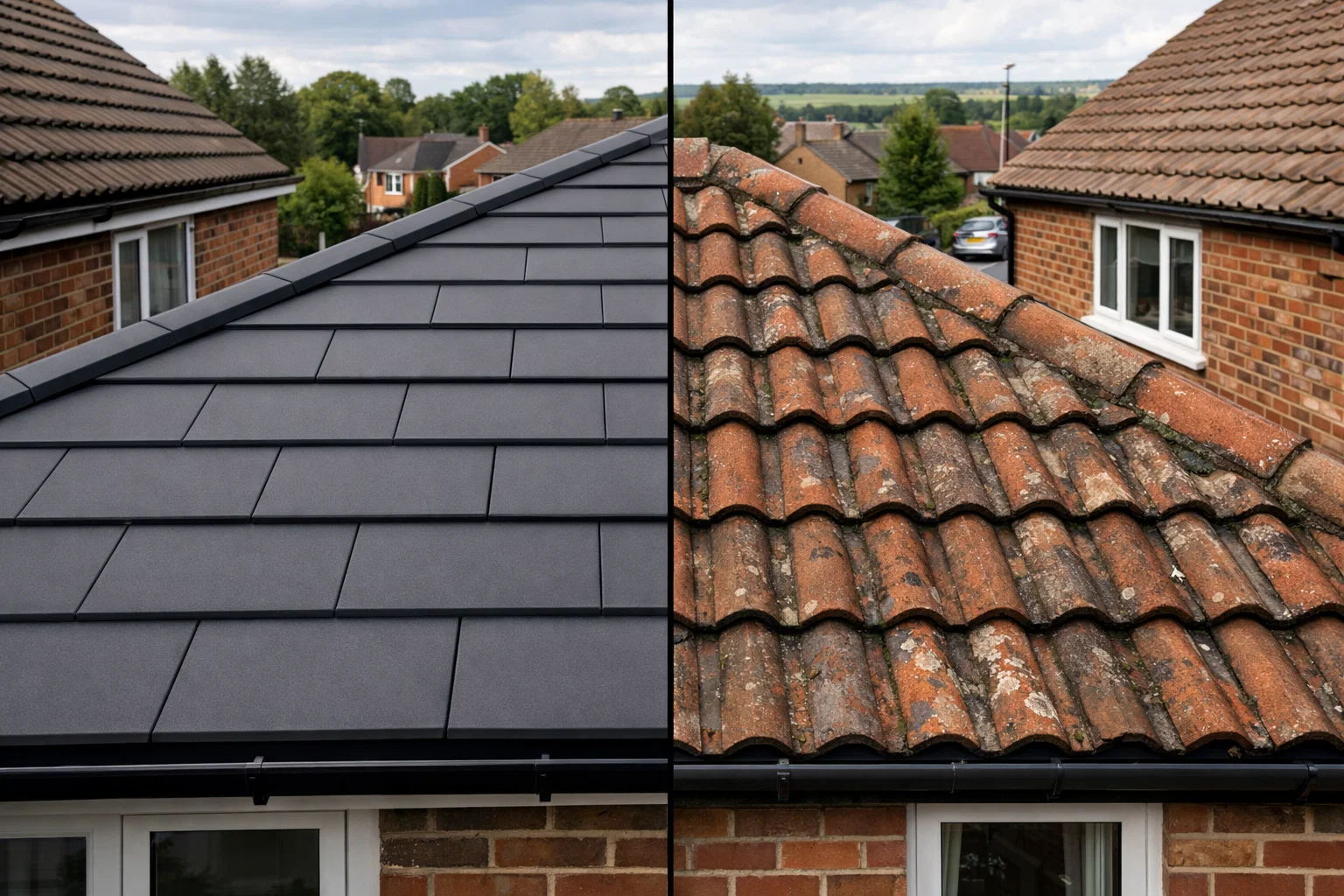 Comparison of modern roof tiles and traditional clay tiles on UK homes
