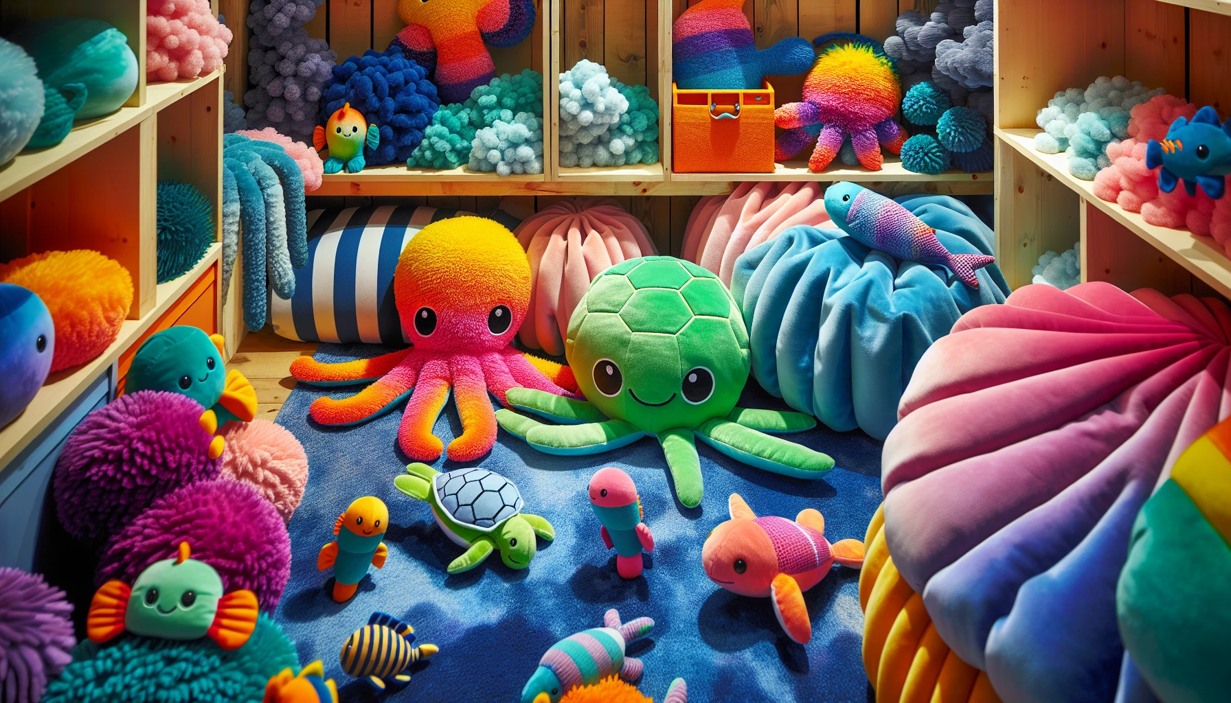 Colorful and whimsical ocean stuffed animals