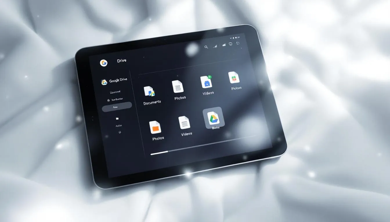 Ein Android-Tablet, das die Google-Drive-Oberfläche zur Datensicherung zeigt.