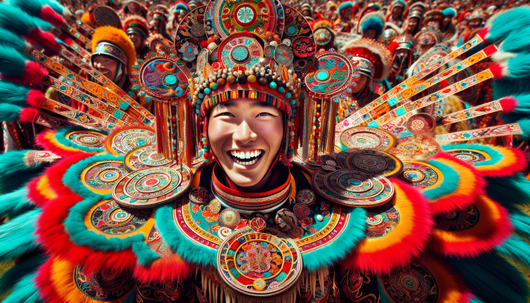 Colorful traditional costumes at the Naadam Festival