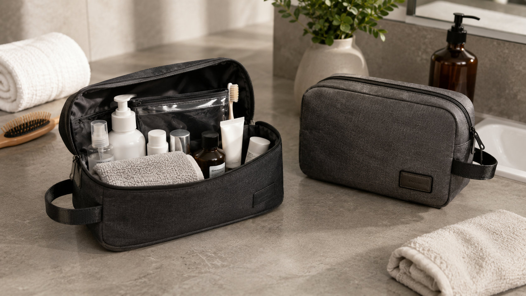 Custom toiletry bag for travel kits, hotel amenities, hygiene products, and wellness gift sets