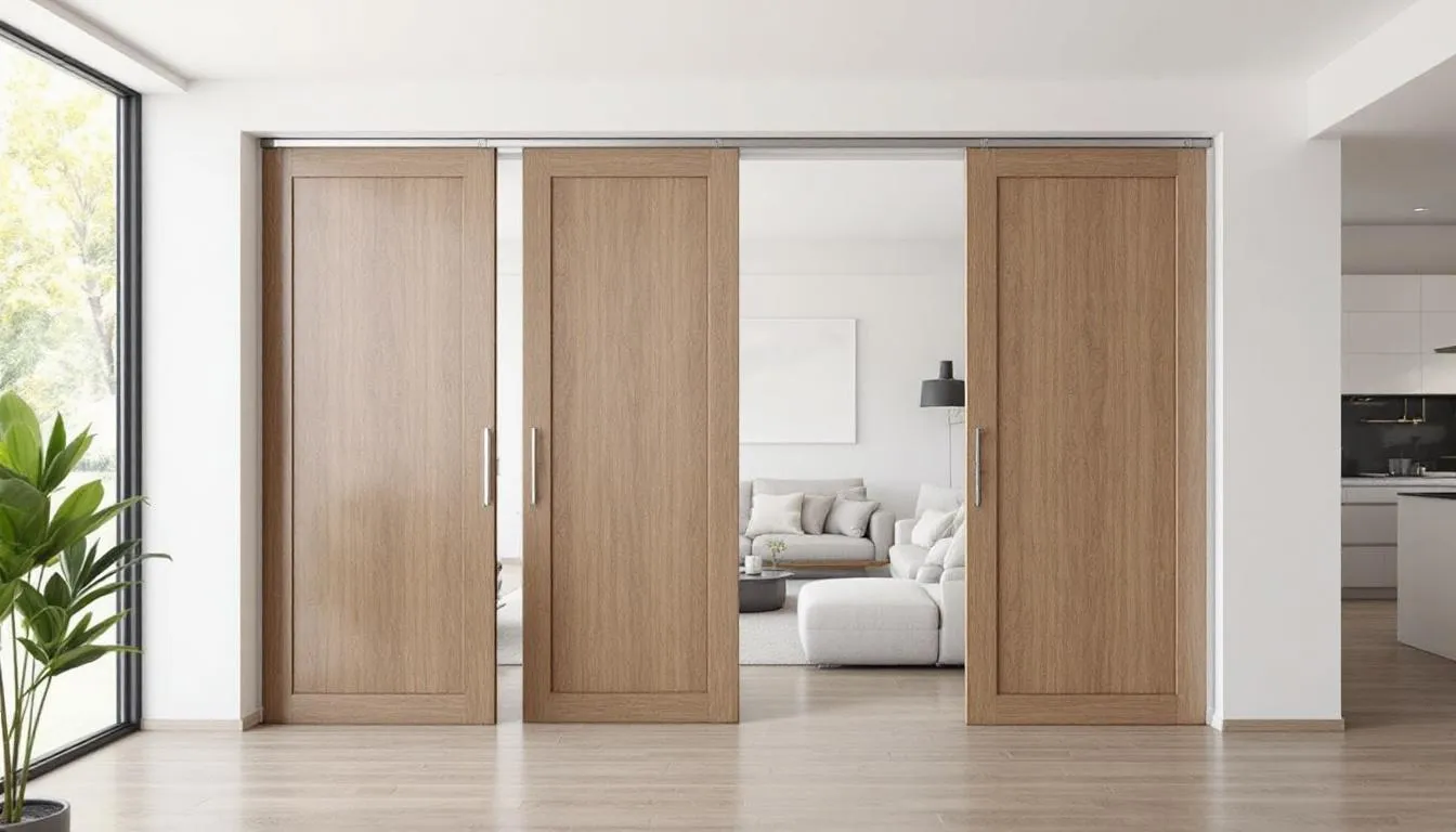 Bi fold doors acting as room dividers in an open concept layout.