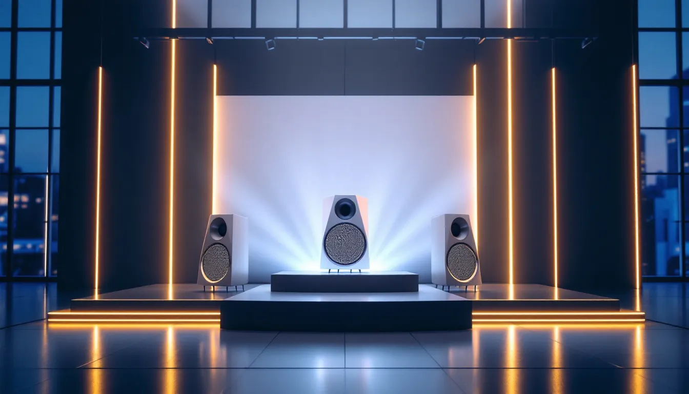 An installation scene of focused speakers in a modern setting.
