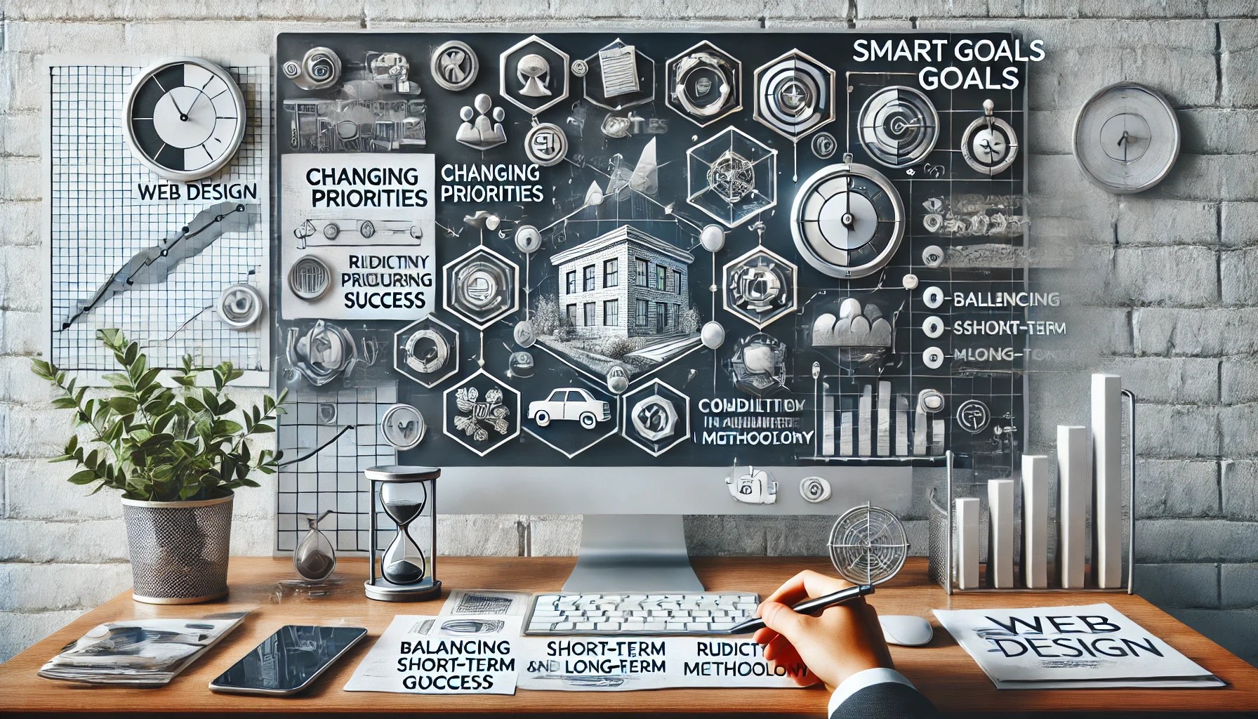 Desafíos de objetivos SMART en diseño web mostrados en computadora | PosicionaDigital