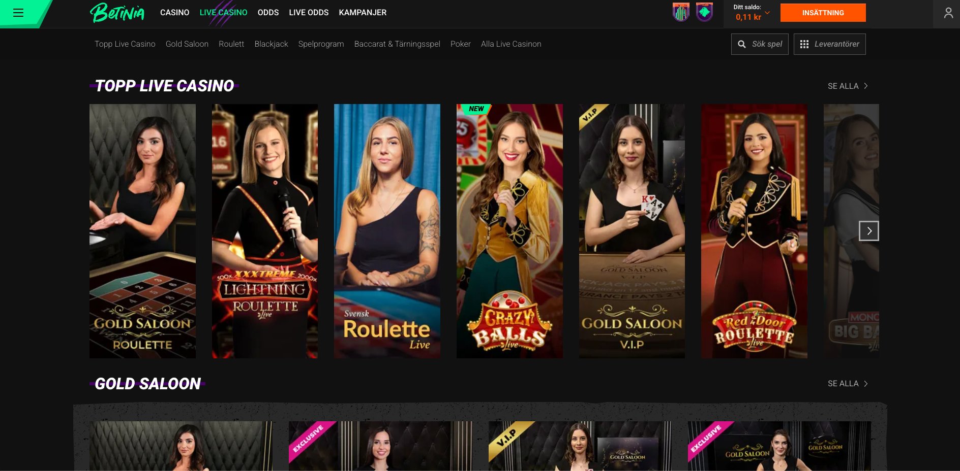 betinia live casino
