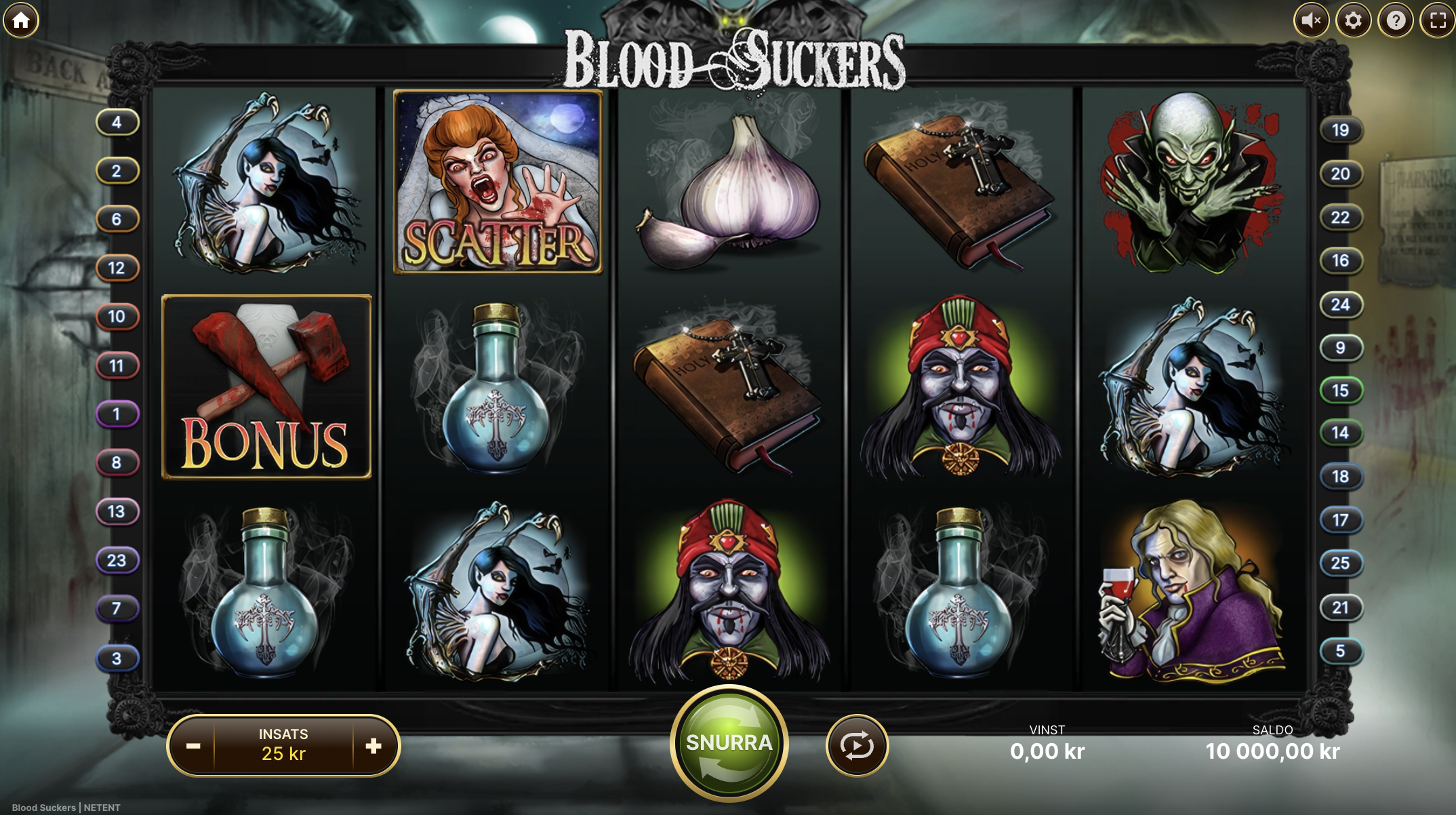 Blood Suckers slot från NetEnt med hög RTP och vampyrtema på spelautomat.
