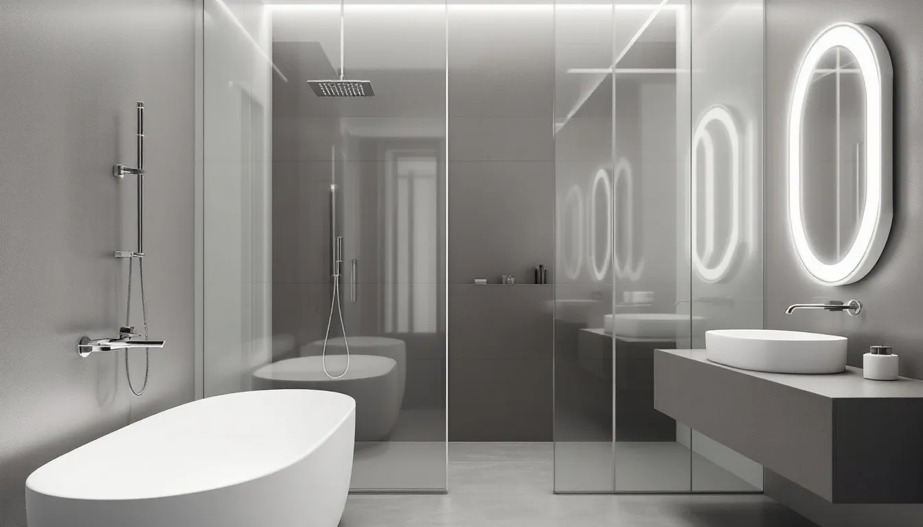 Stylish shower fixtures and features for a modern bathroom.