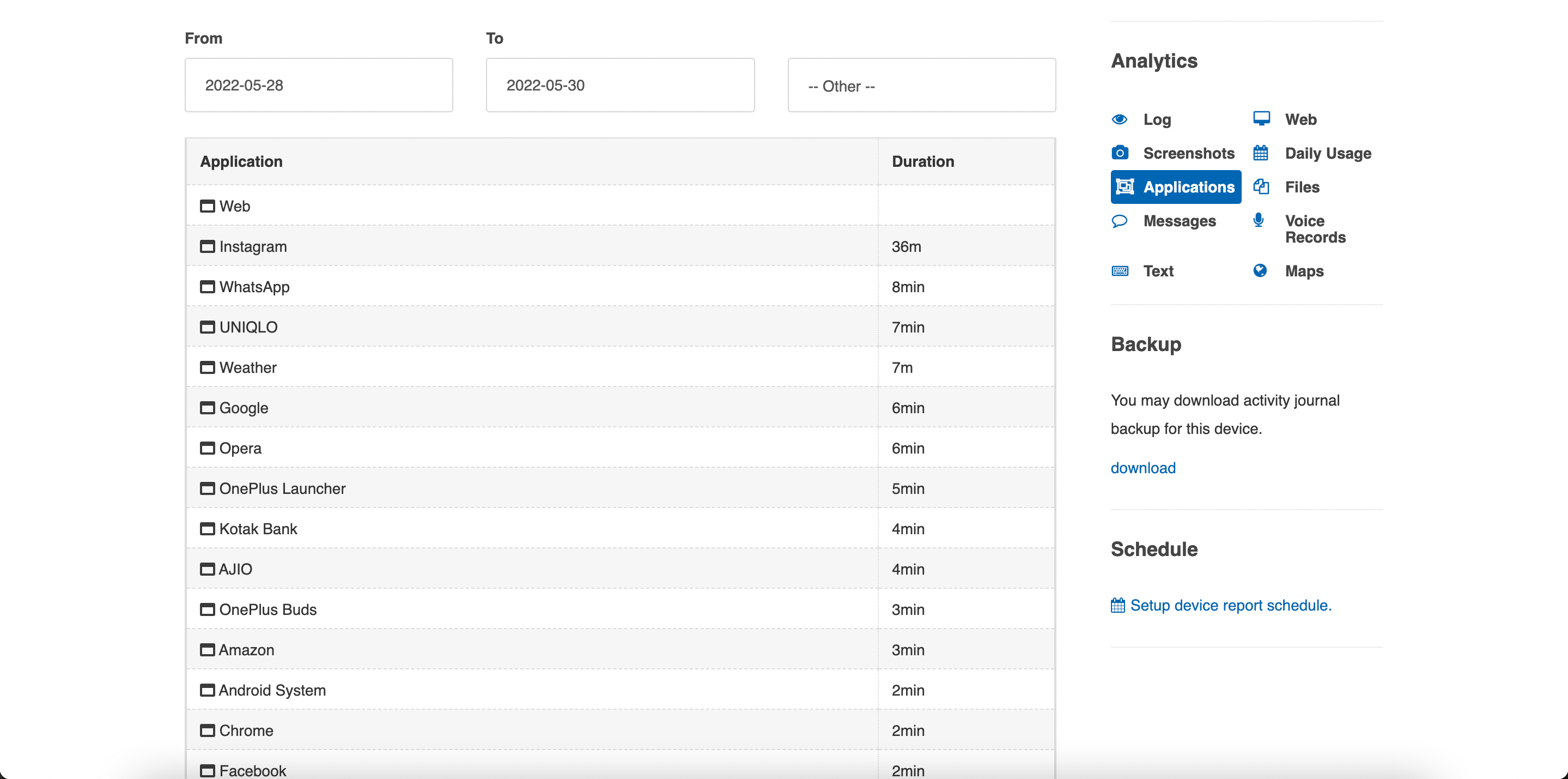 KidLogger app log 