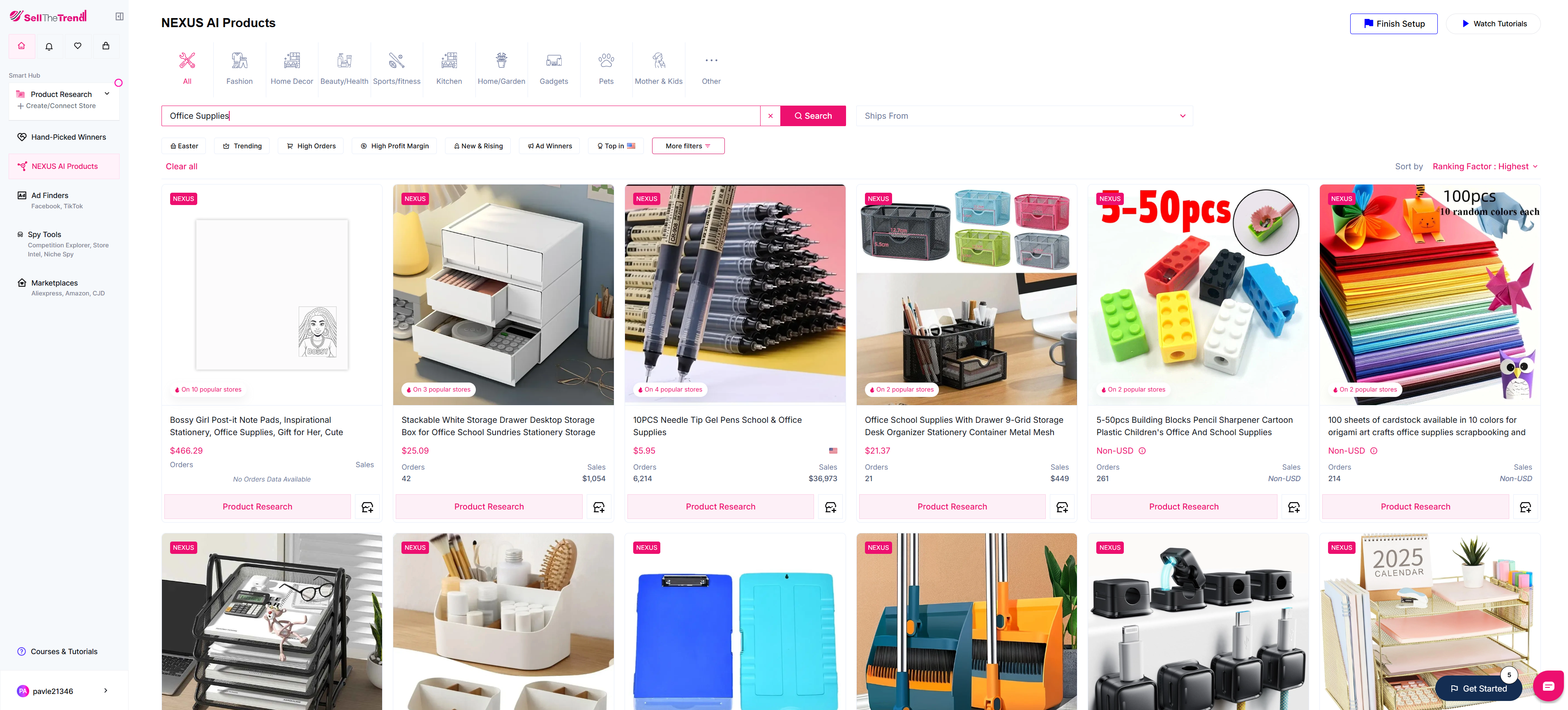 using sell the trend to find the best office supplies to sell