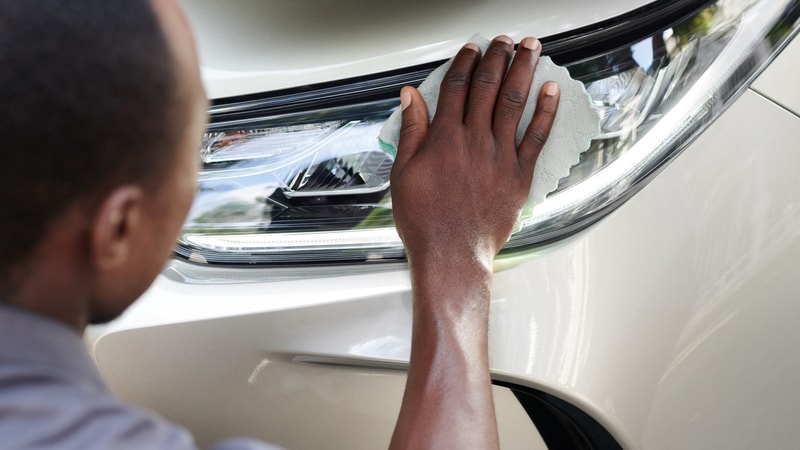 Car Headlights getting polished