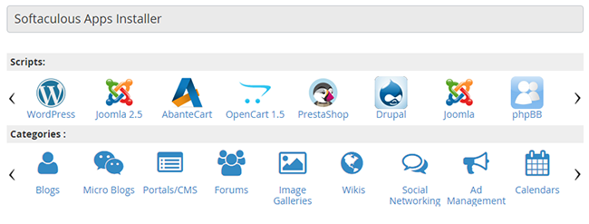How to Start a WordPress Blog - cPanel display of Softaculous apps installer icons