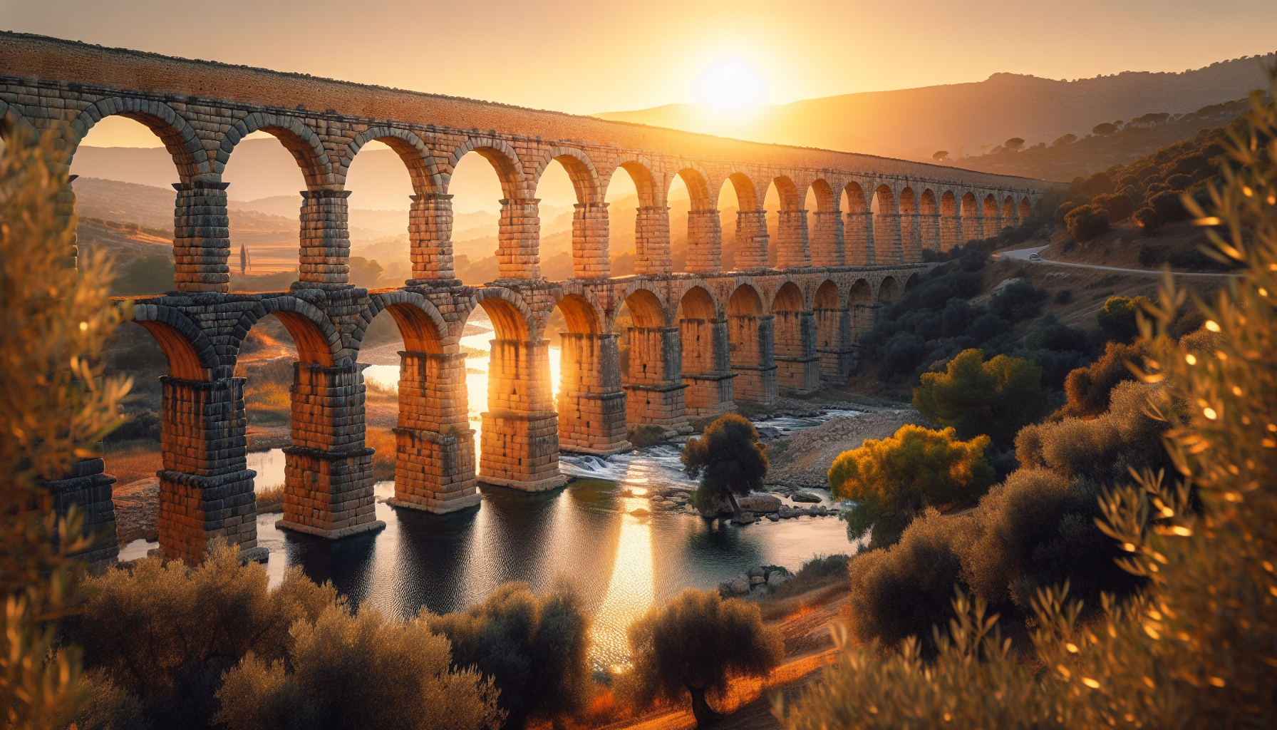 Illustration of a Roman aqueduct system
