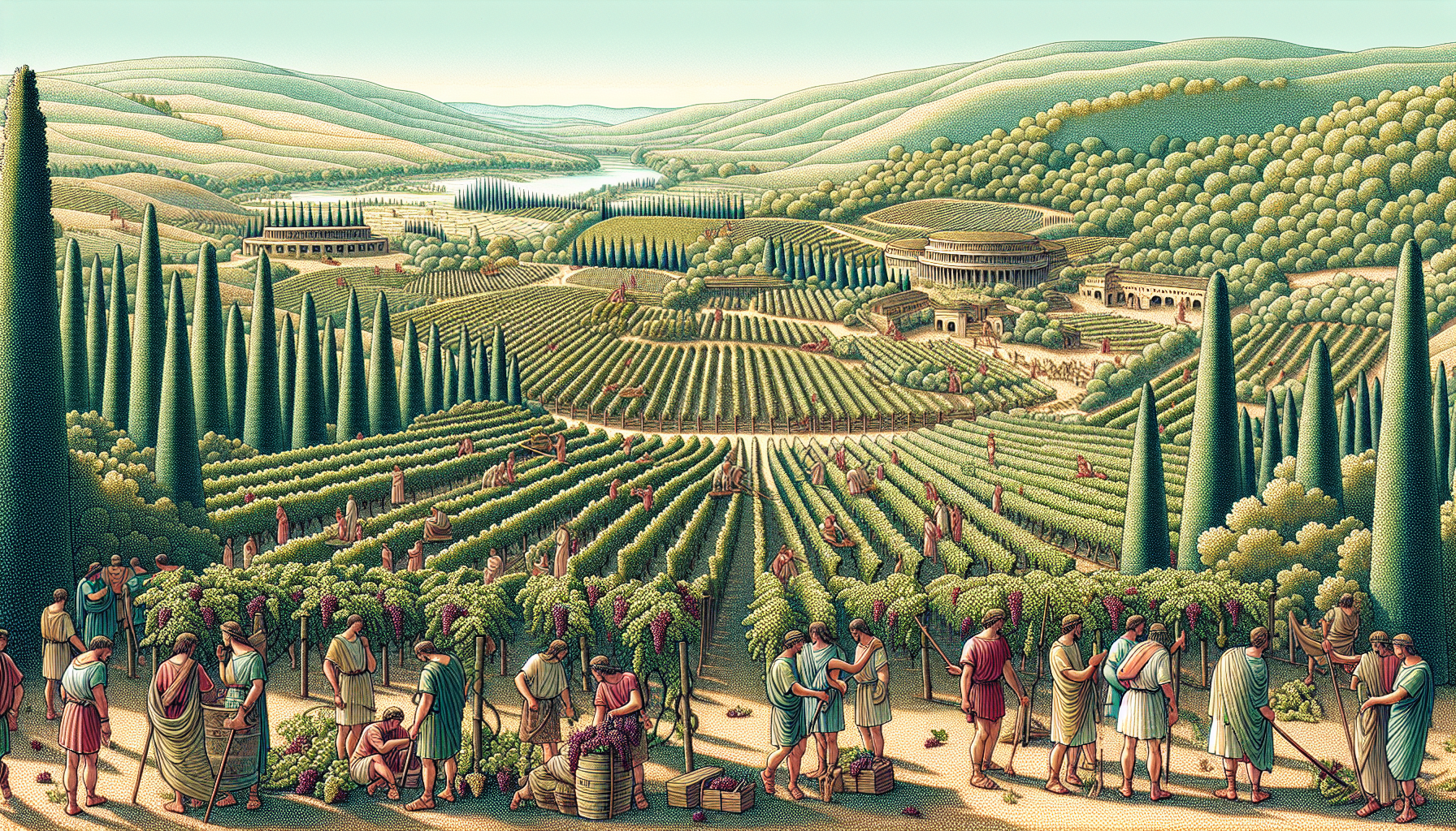 Illustration of ancient Roman vineyard in Champagne region