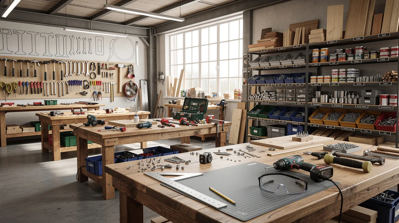 77757ee3 94e2 43e8 9f68 6e3666358184 The image depicts a small business workshop filled with various tools and materials neatly arranged on workbenches, showcasing a conducive environment for micro businesses to thrive. This setting highlights the importance of financial assistance from institutions like small finance banks and micro finance institutions, which support entrepreneurs in managing their business operations effectively.