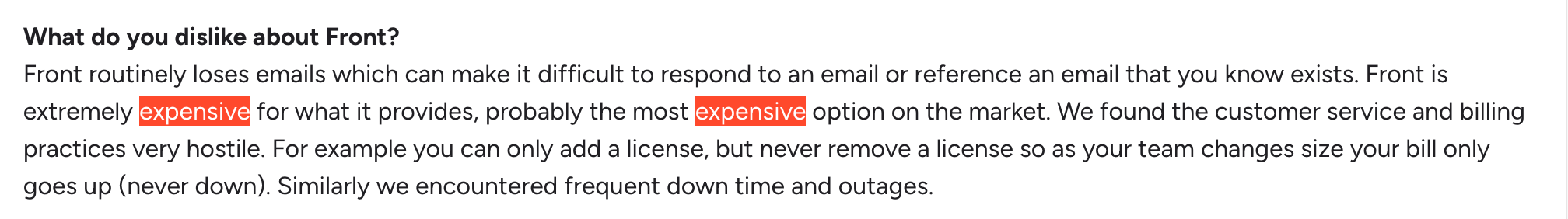 G2 review of Front's pricing.