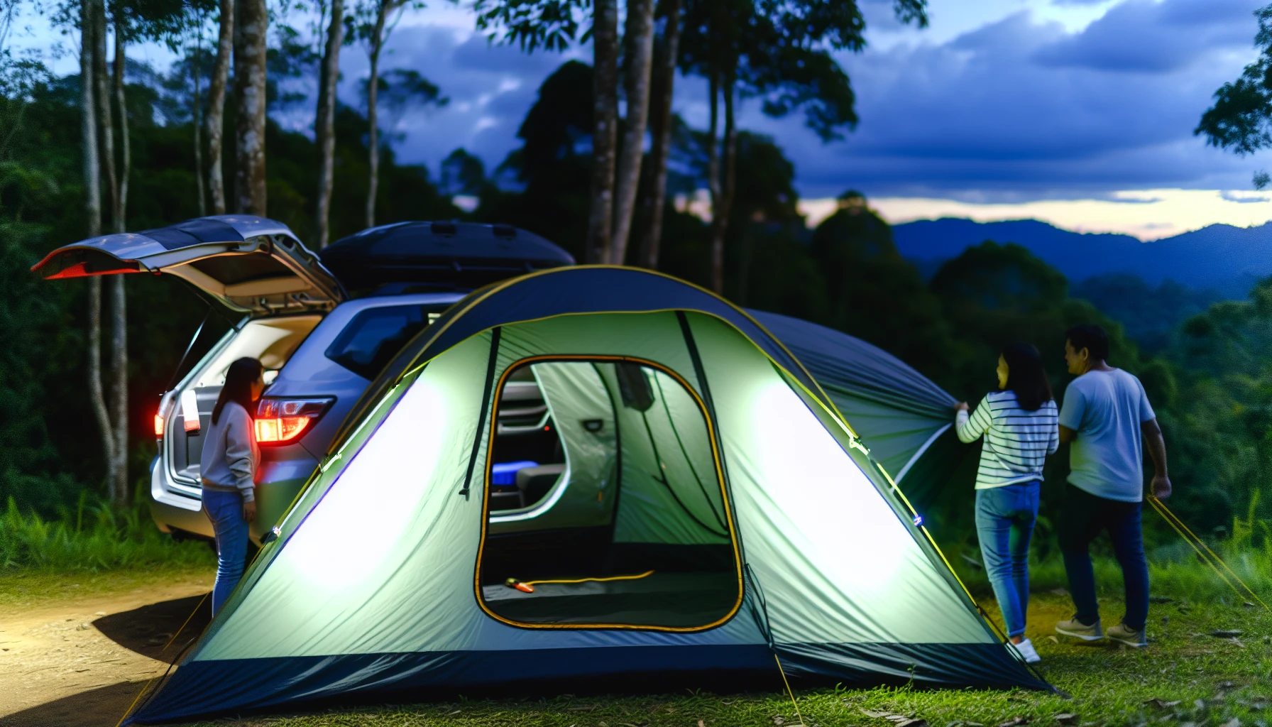 Convenient Rightline Gear SUV Tent with glow-in-the-dark zippers
