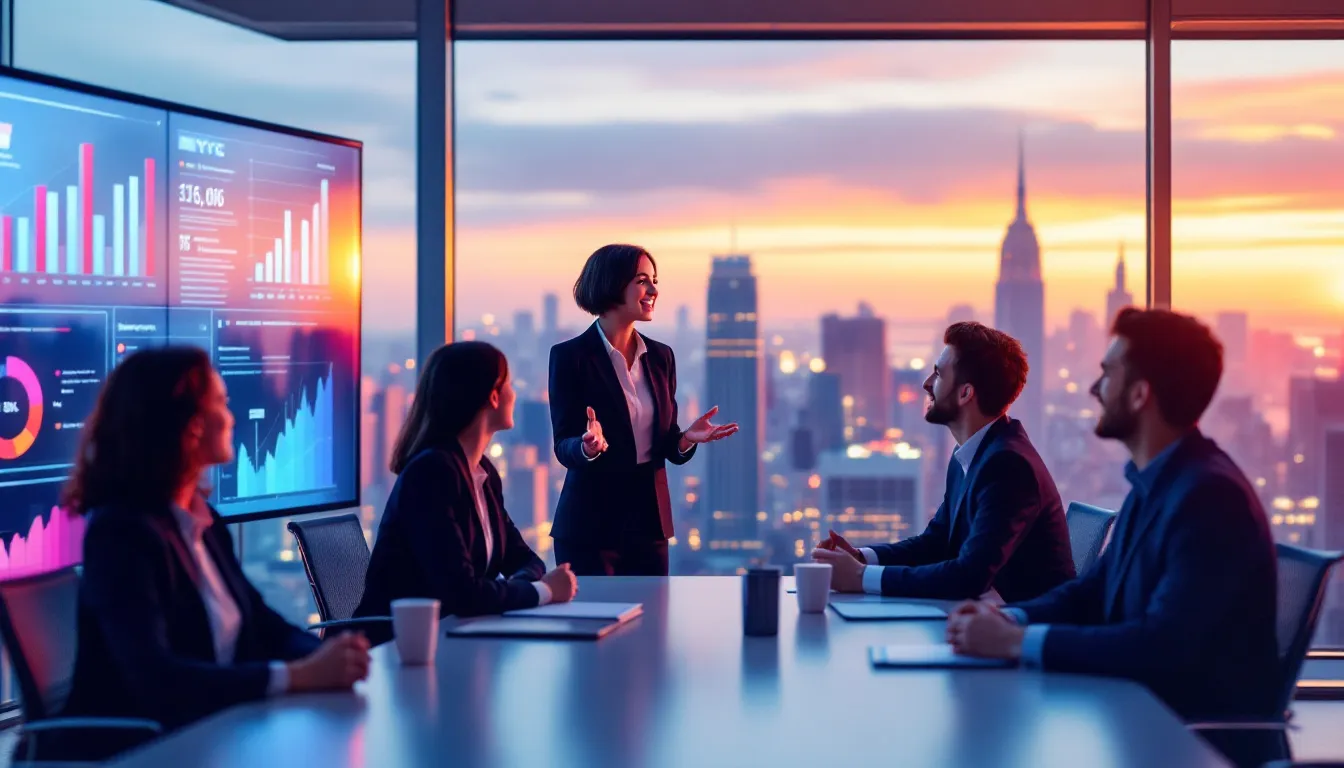 A group of tech recruiters in New York City discussing hiring strategies.