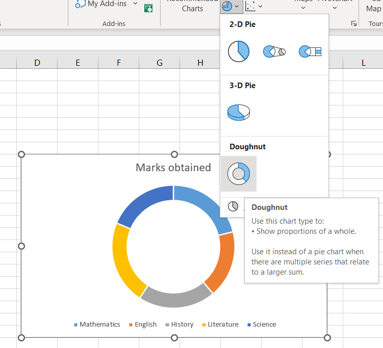 Creating a doughnut chart in Excel