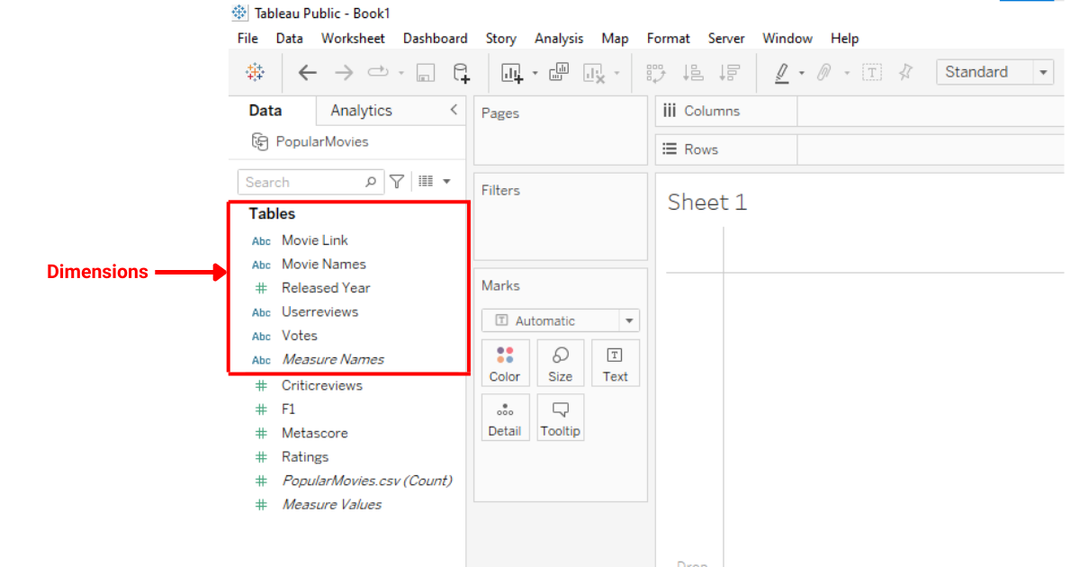 Dimensions in Tableau