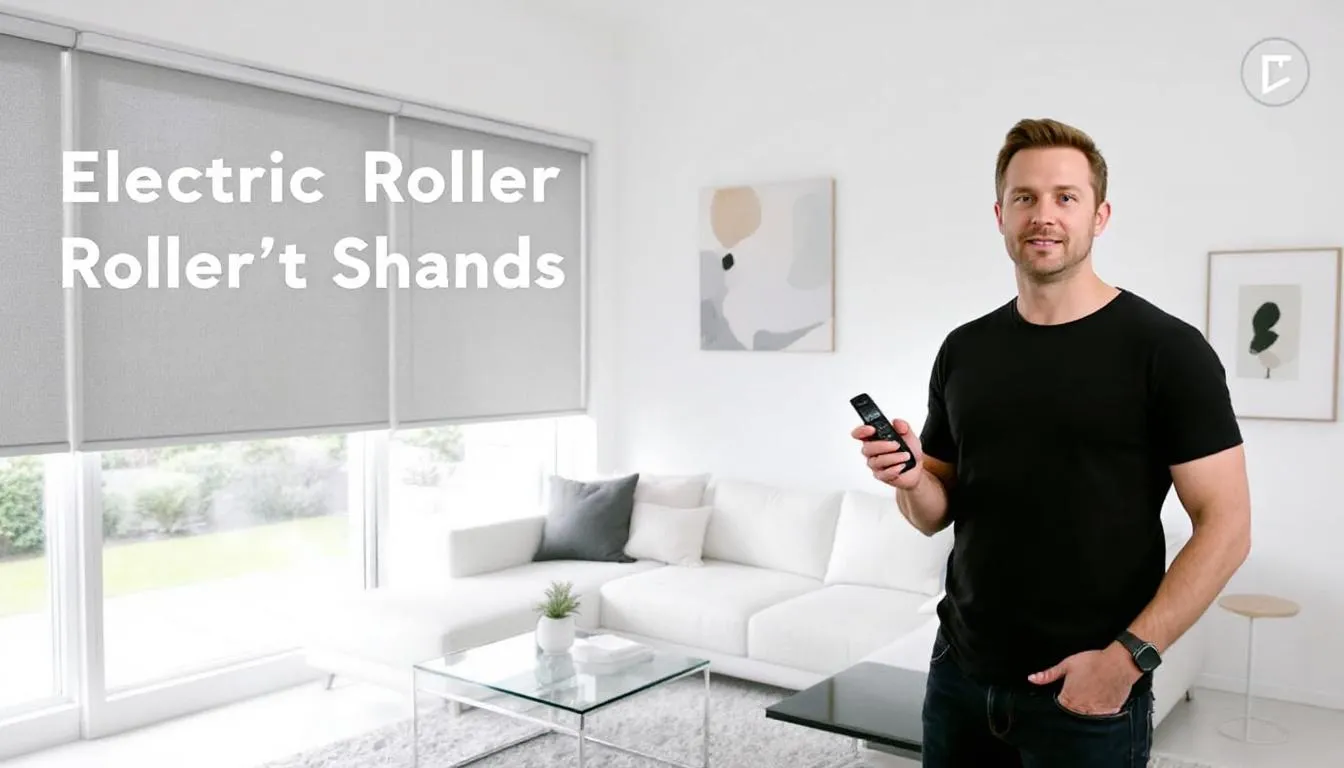 A person using a remote control to operate electric roller shades.