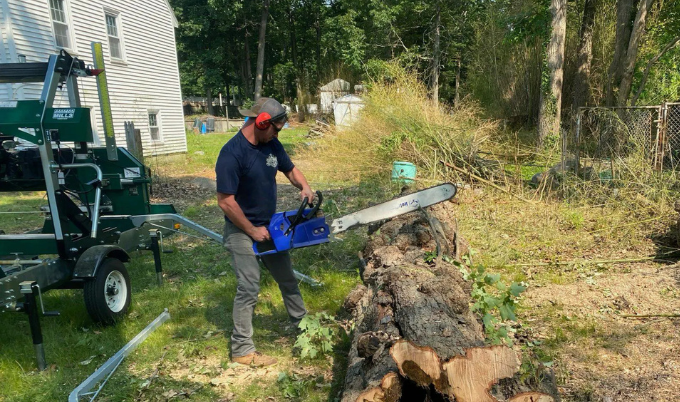 Rick cutting a lot for his mobile milling business. 