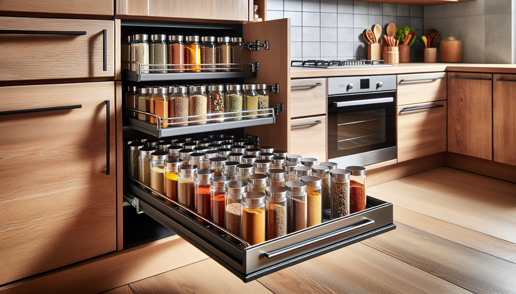 Pull-Out Spice Rack in Kitchen Cabinet