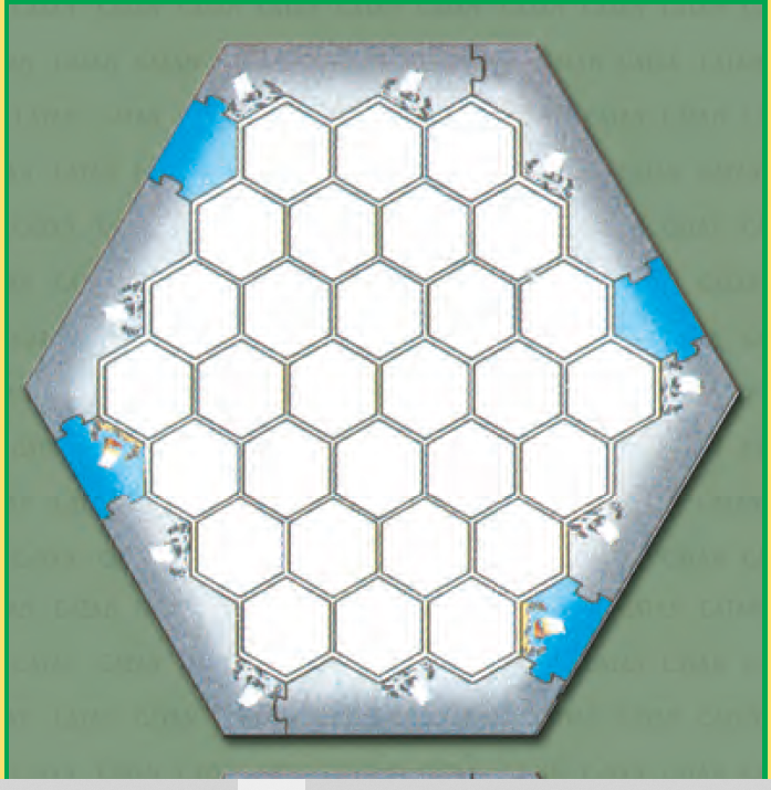 The prescribed way to arrange the Sea Frame Pieces in a catan expansion pack setup 