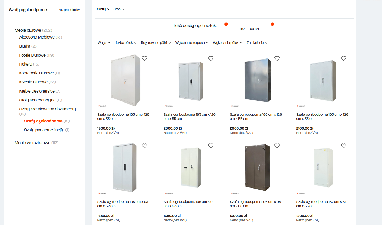 Szafa ognioodporna – kompleksowy przewodnik wyboru, bezpieczeństwa i zastosowań 8 Oferta szaf ognioodpornych. Źródło: Brastech