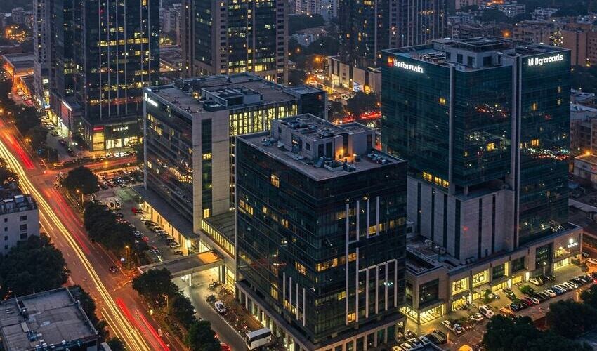 Commercial towers and office spaces in Pune and Hyderabad driving real estate expansion.
