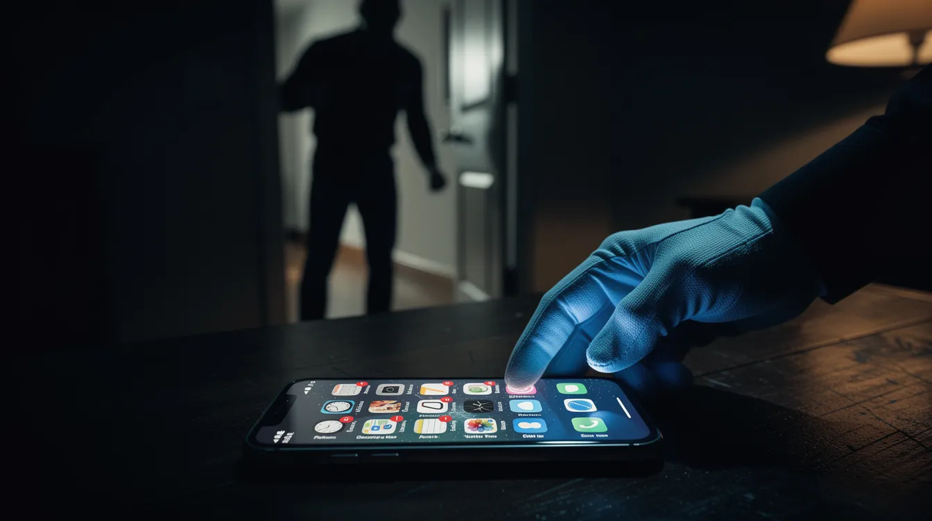 A smartphone displaying social media apps, highlighting technology exploits used by burglars.
