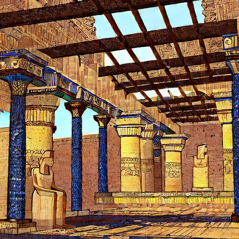 ancient pergola depiction with cross beams