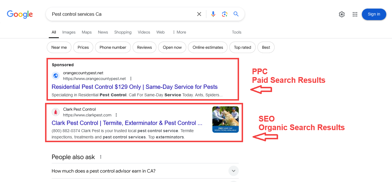 Pest Control PPC Ads - 5 PPC vs. Oragnic SEO - Pest Control