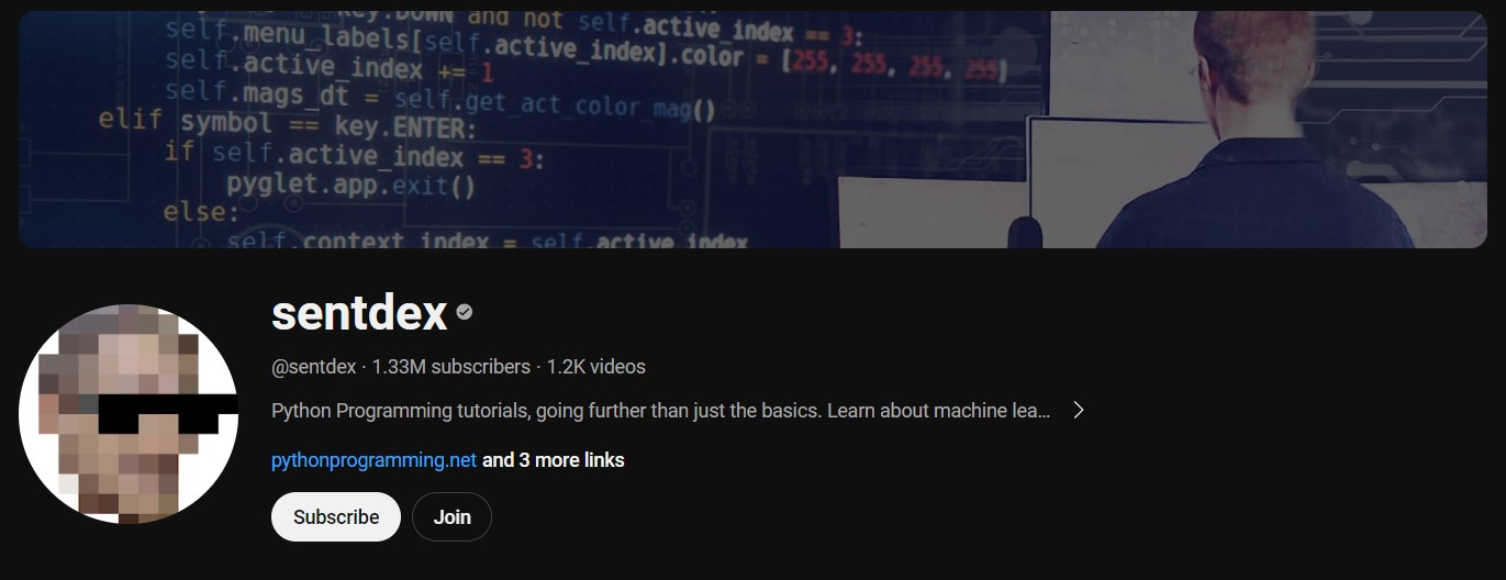 #2 Python YouTube Channel- Sentdex