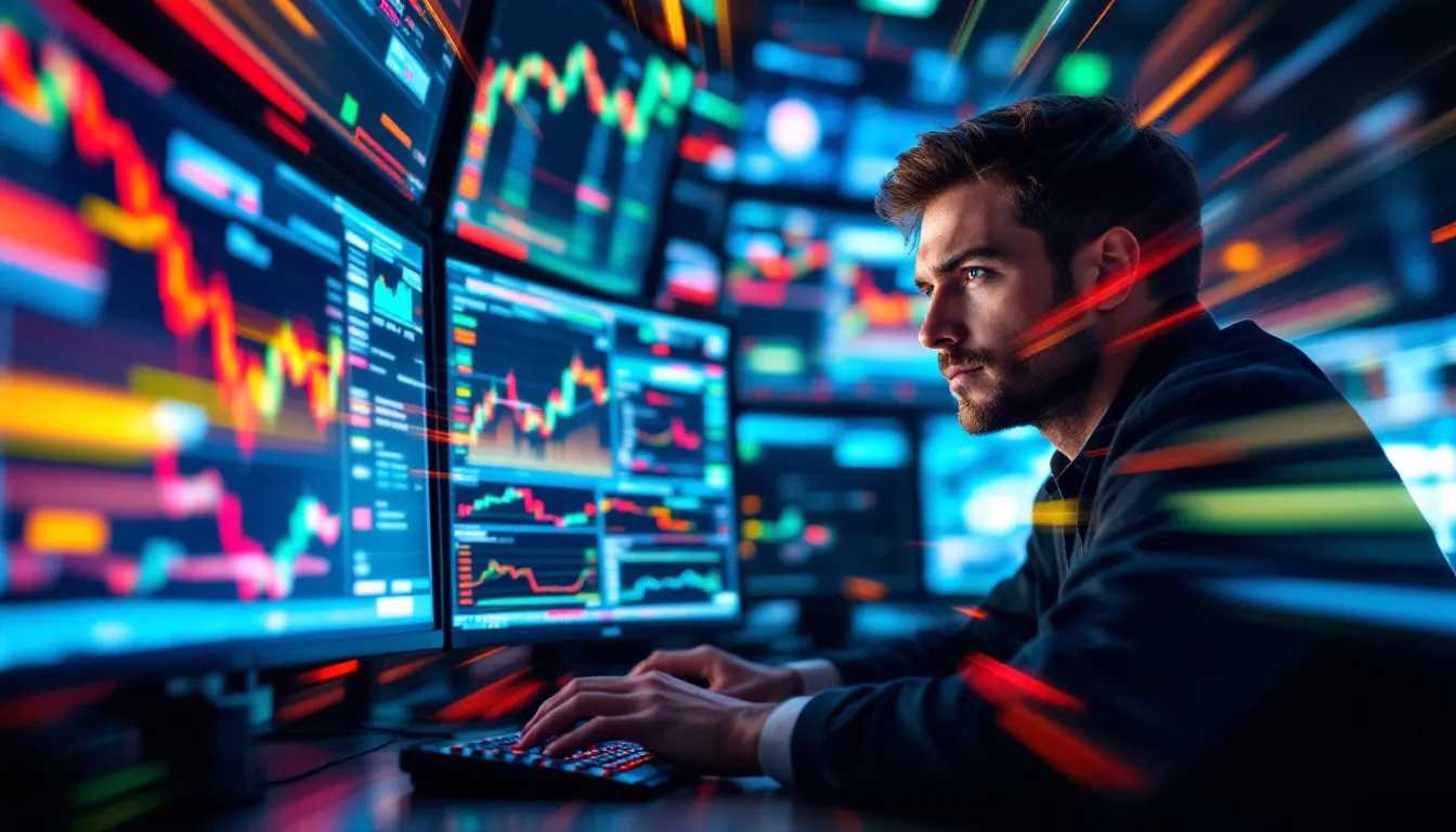A trader analyzing euro fx futures contracts on multiple screens.