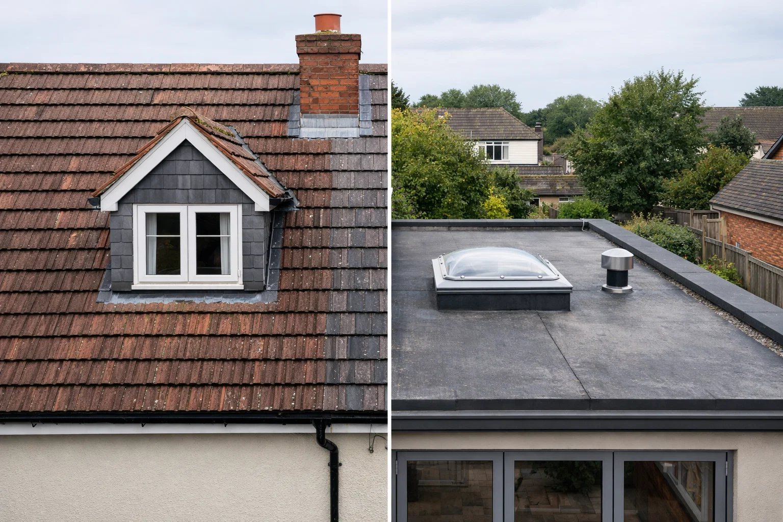 Comparison of pitched and flat roofing materials on UK residential properties