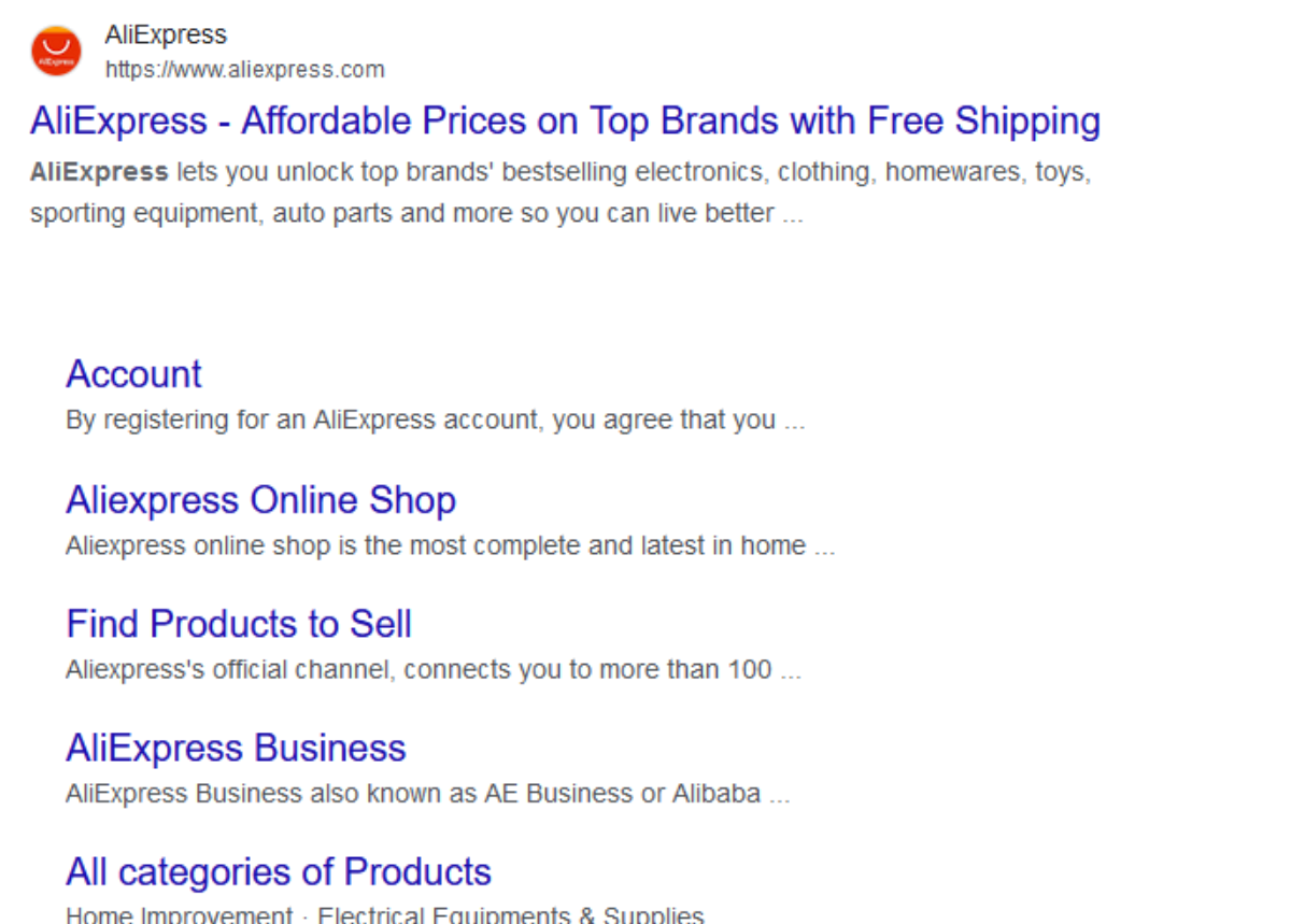 AliExpress shown in Google search.