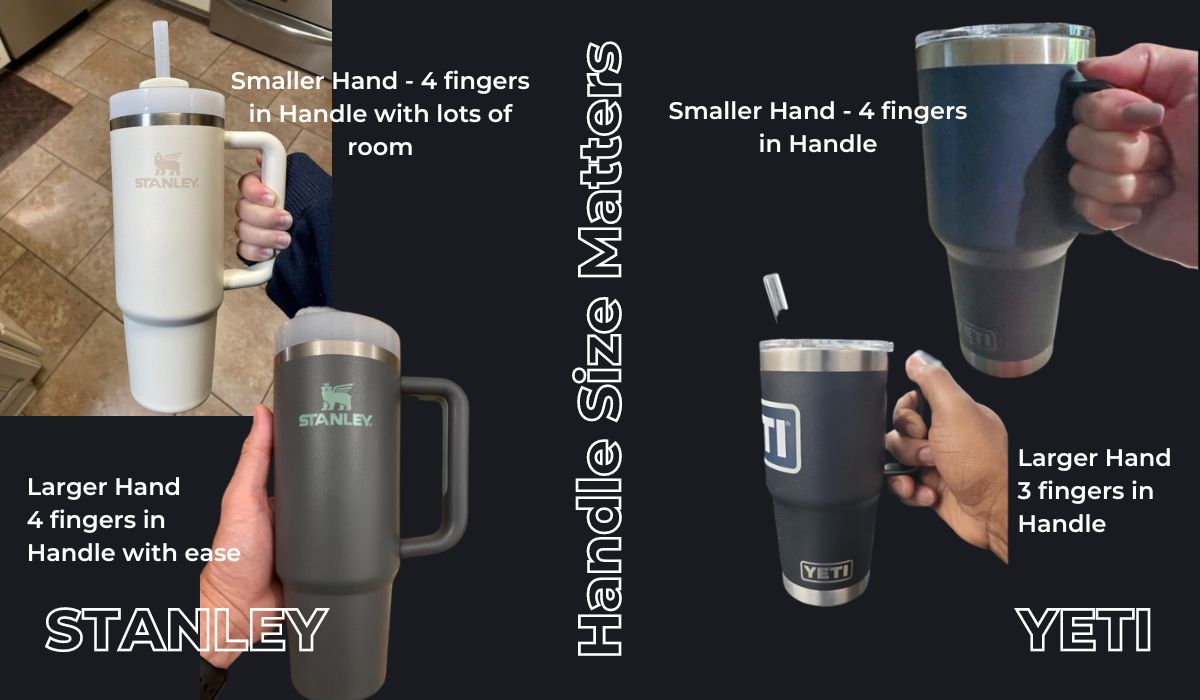 Handle size matters:  Reviewers tell us clearly the larger Stanley handle fits better for people with large hands.