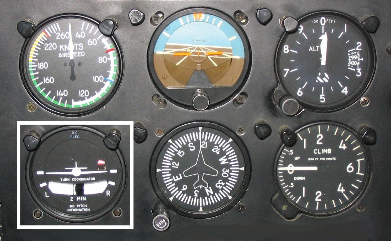 Six flight instruments with Turn Coordinator