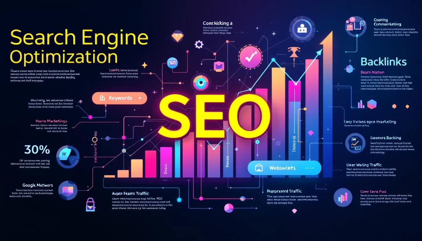 An illustration depicting search engine optimization concepts.