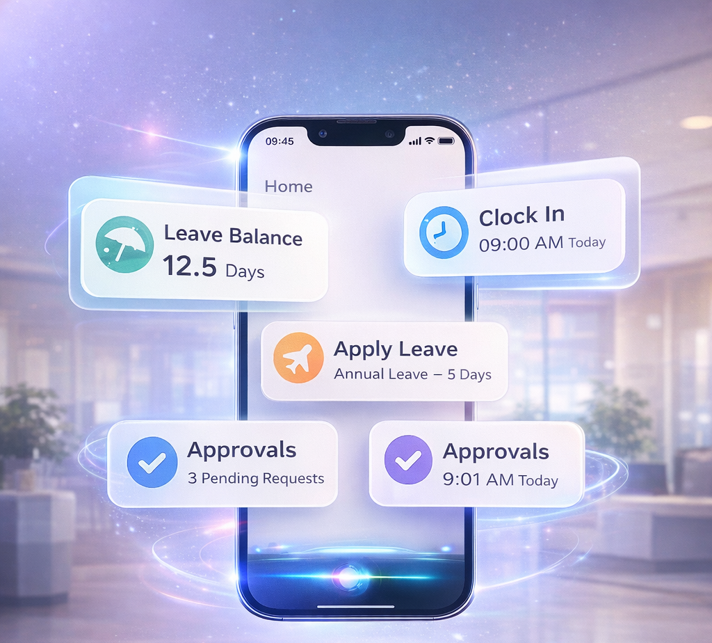 Managers can track attendance, manage employees, review hours, check location, download a CSV file, and save important details from the app.