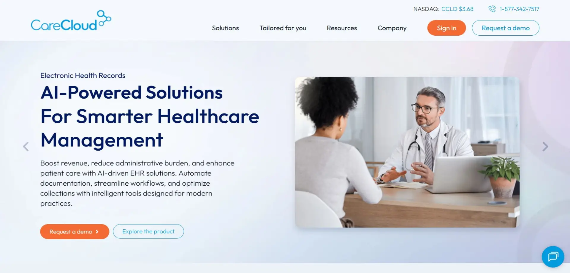 Homepage of CareCloud website