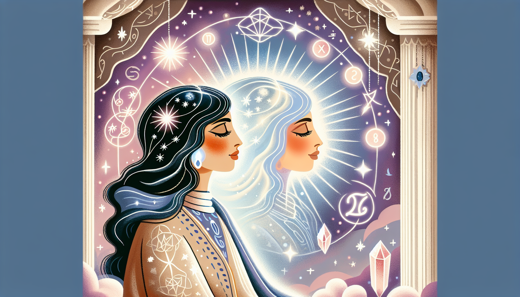 Whimsical illustration of a psychic connecting with the higher self