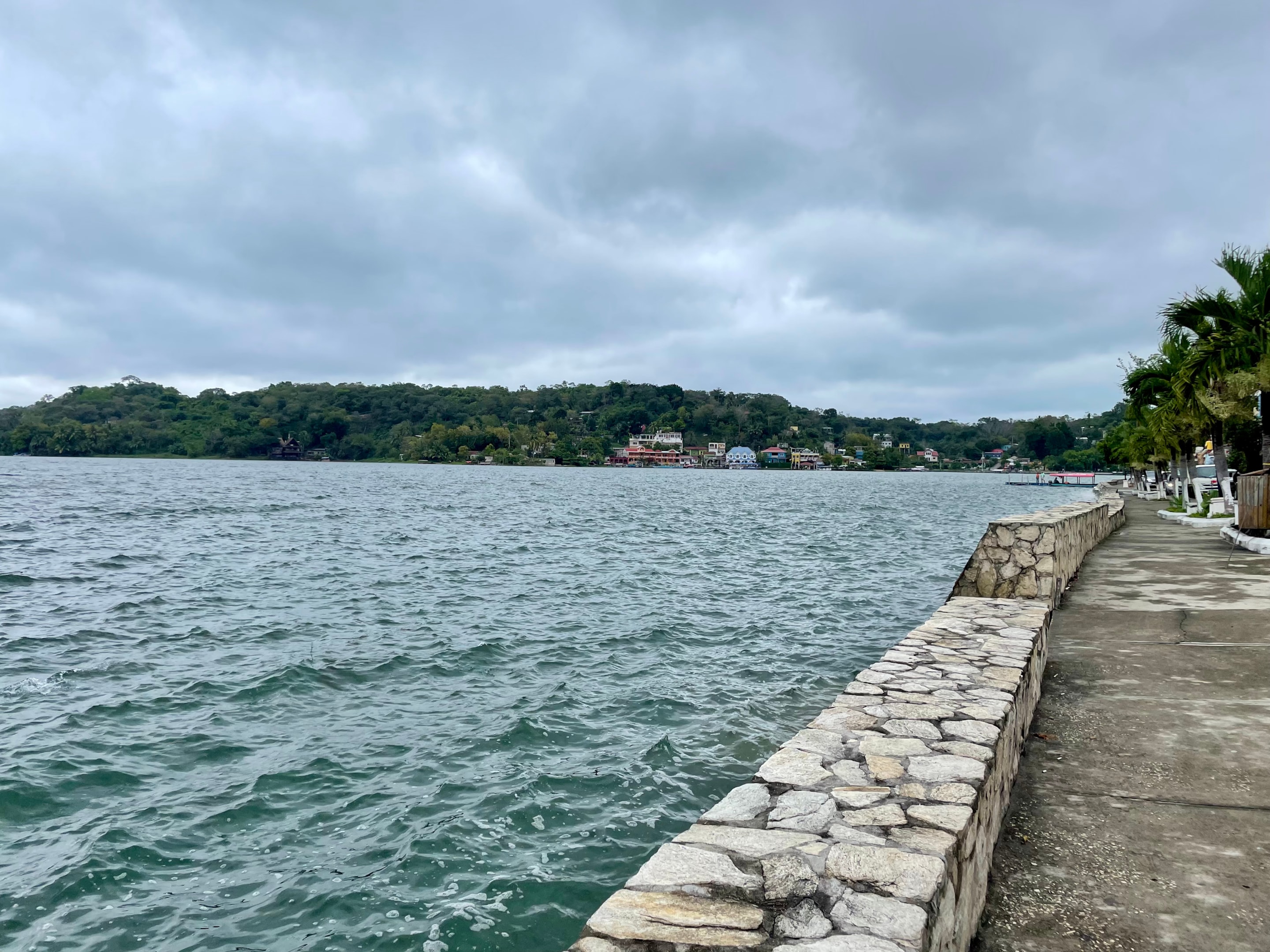 A view of the lake from the walkway around Flores Island, Guatemala
