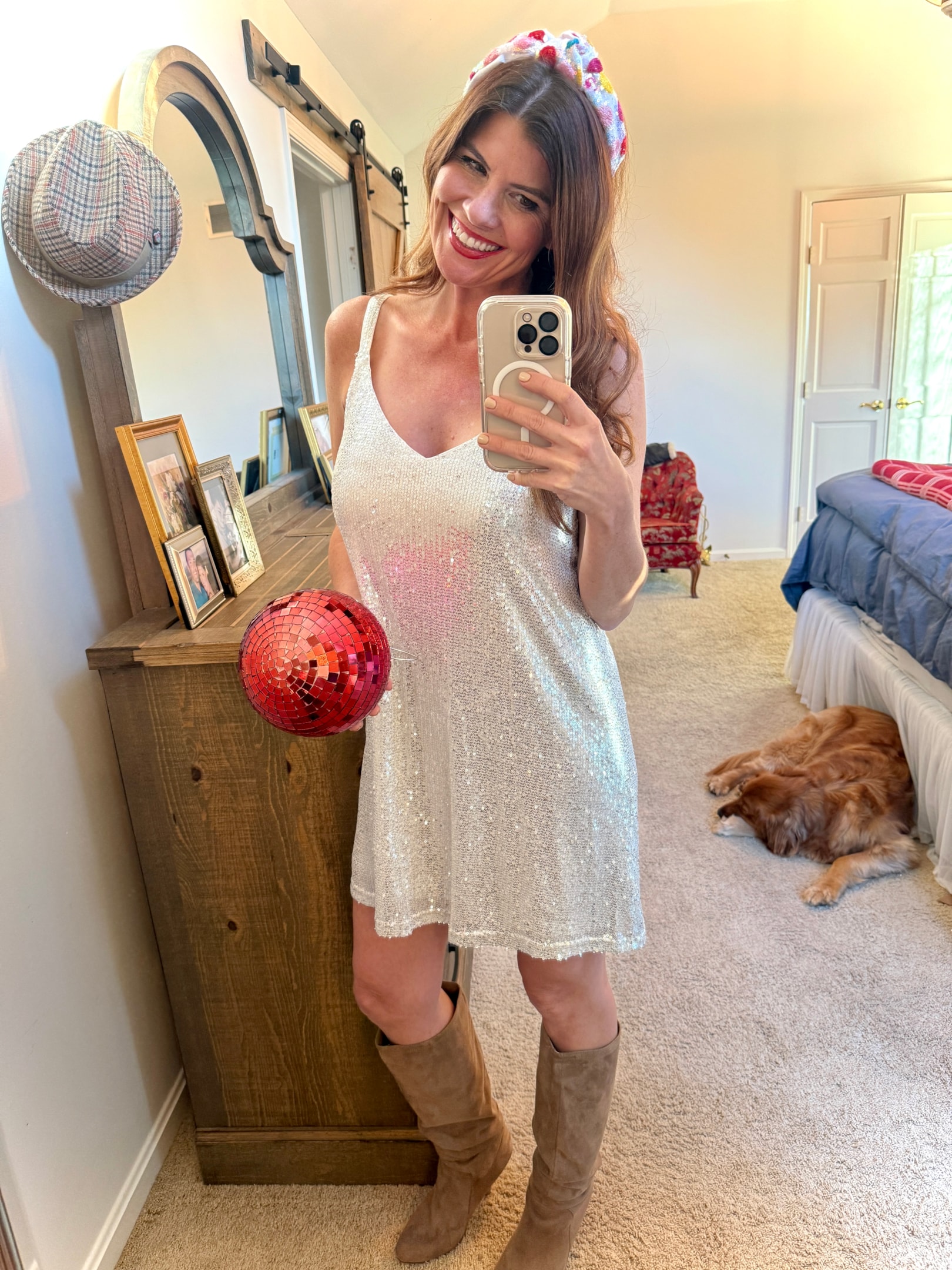 Playful Disco Ball dress I wore to my daughters birthday party.