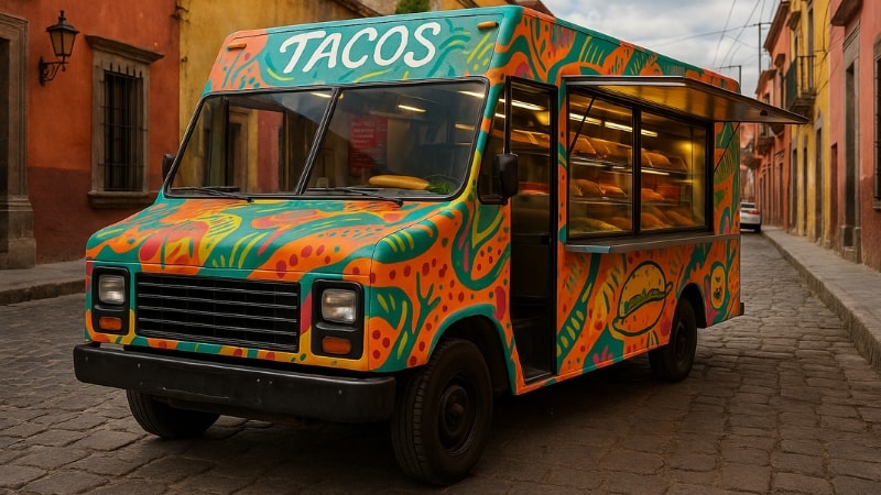 Food truck wrapped in Mexican themed wrap